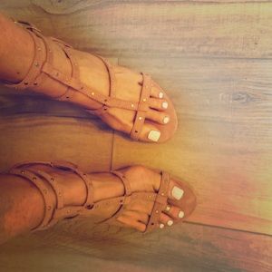 Adorable Blush Suede Faux Leather Strappy Sandals